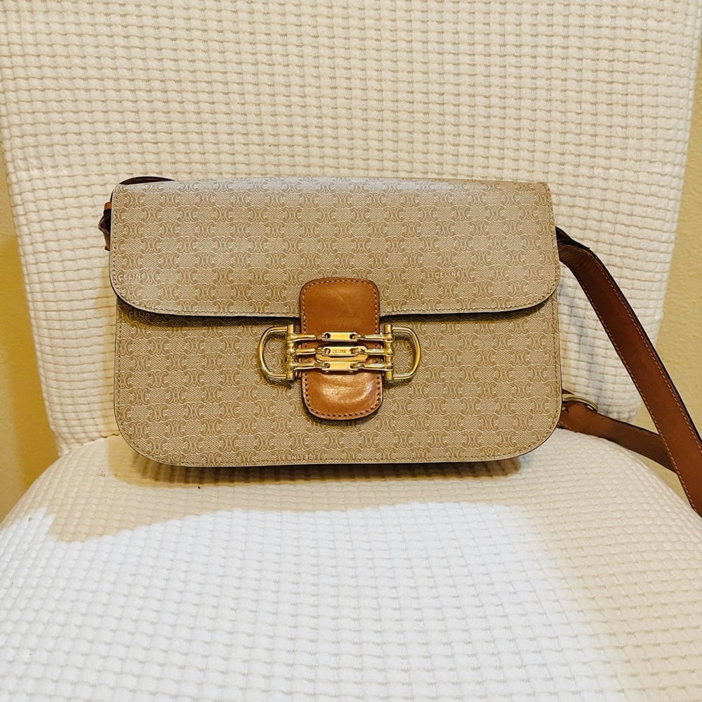 Celine Vintage Buckle Flap Bag Monogram Coated